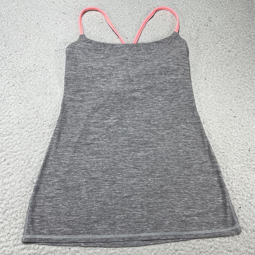Lululemon Tank Top Womens 6 Gray Strappy Back Built In Bra Yoga Gym Running